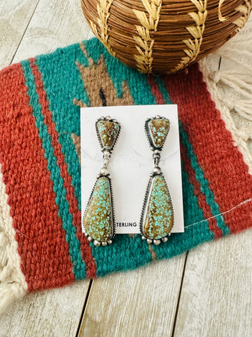 Navajo Number 8 Turquoise and Sterling Silver Dangle Earrings