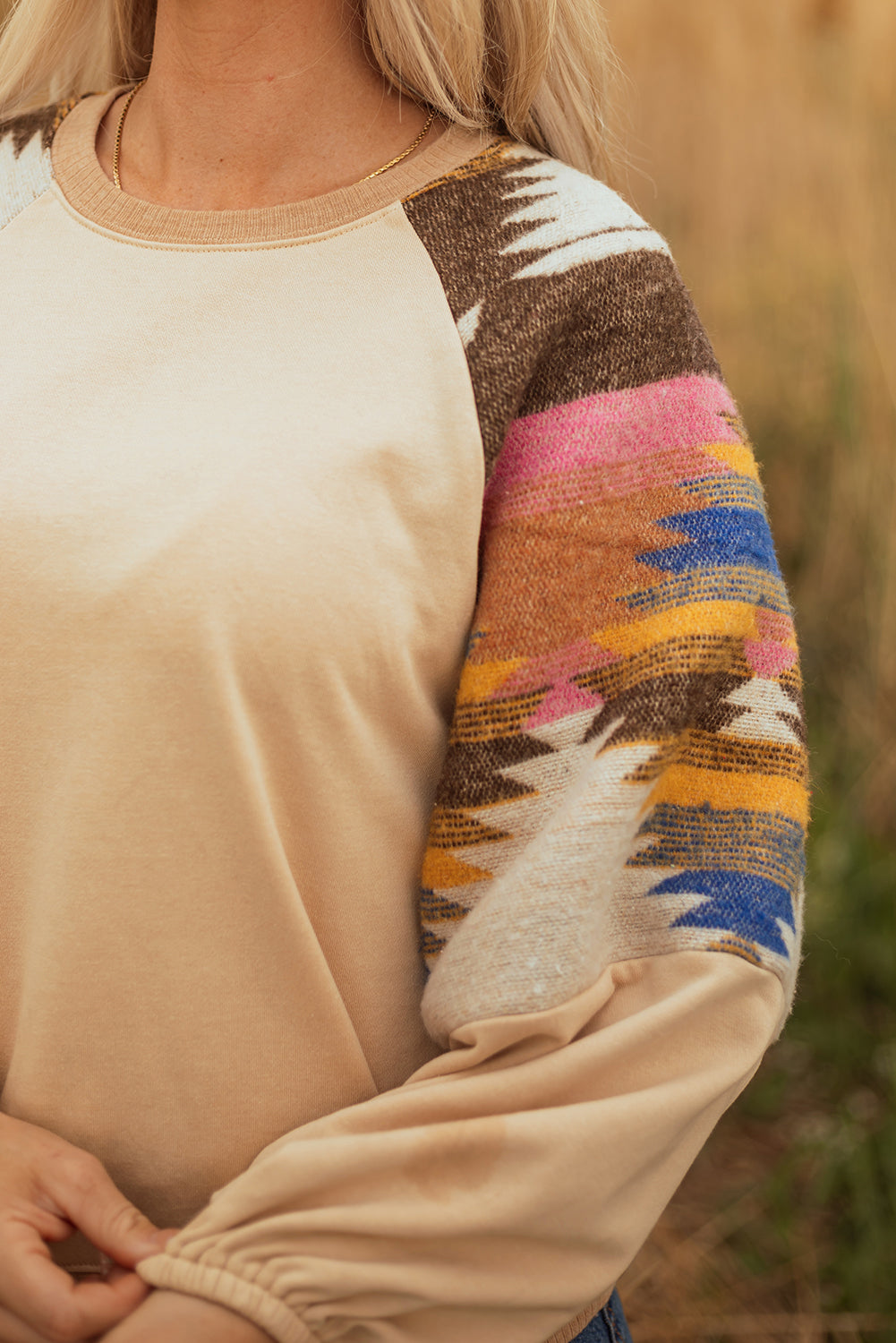 Logan Aztec Patchwork Raglan Pullover Sweatshirt