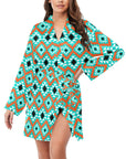 Aztec Turquoise Orange Women's Belted Satin Feel Dressing Lounge Robe