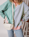 Stripe Colorblock Drop Shoulder Oversized Sweatshirt