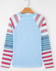 Stripe Patchwork Reverse Seam Long Sleeve Top