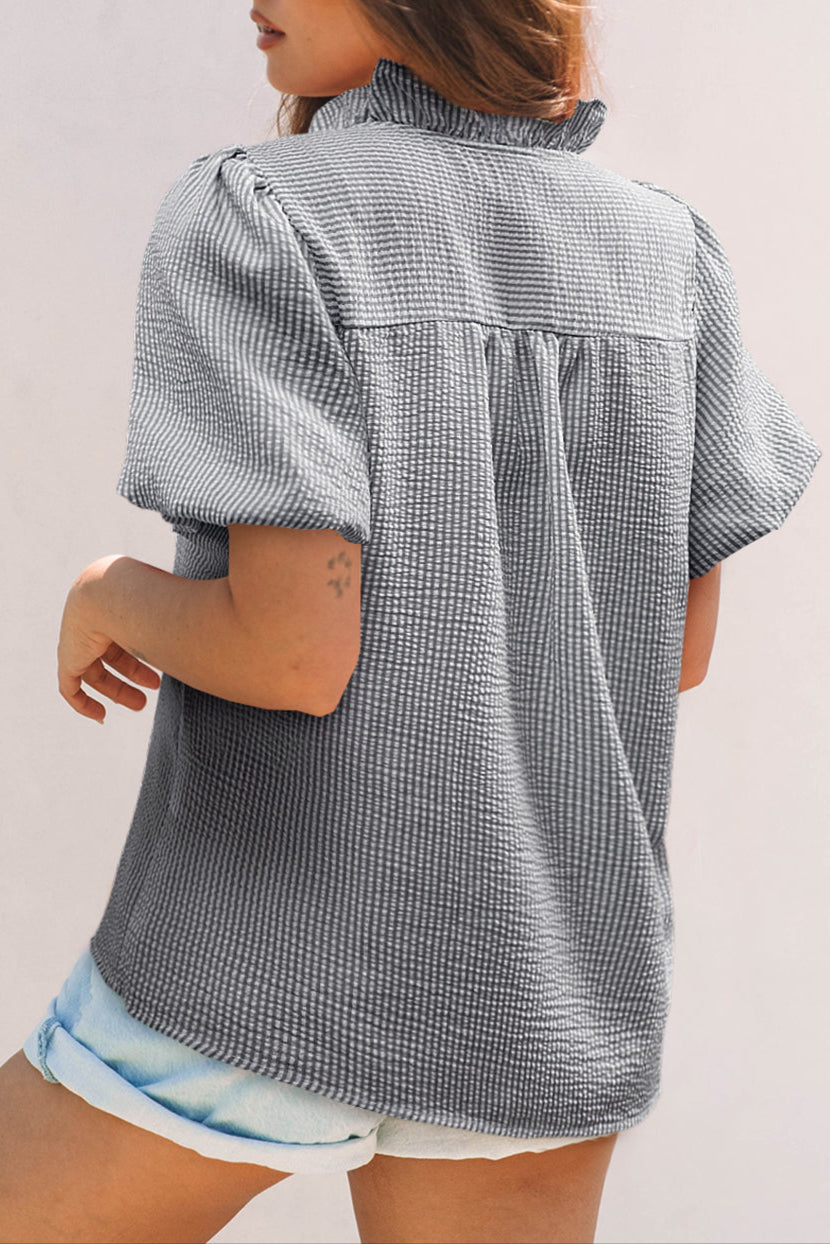 Stripe Ruffle Bubble Sleeve Shirt