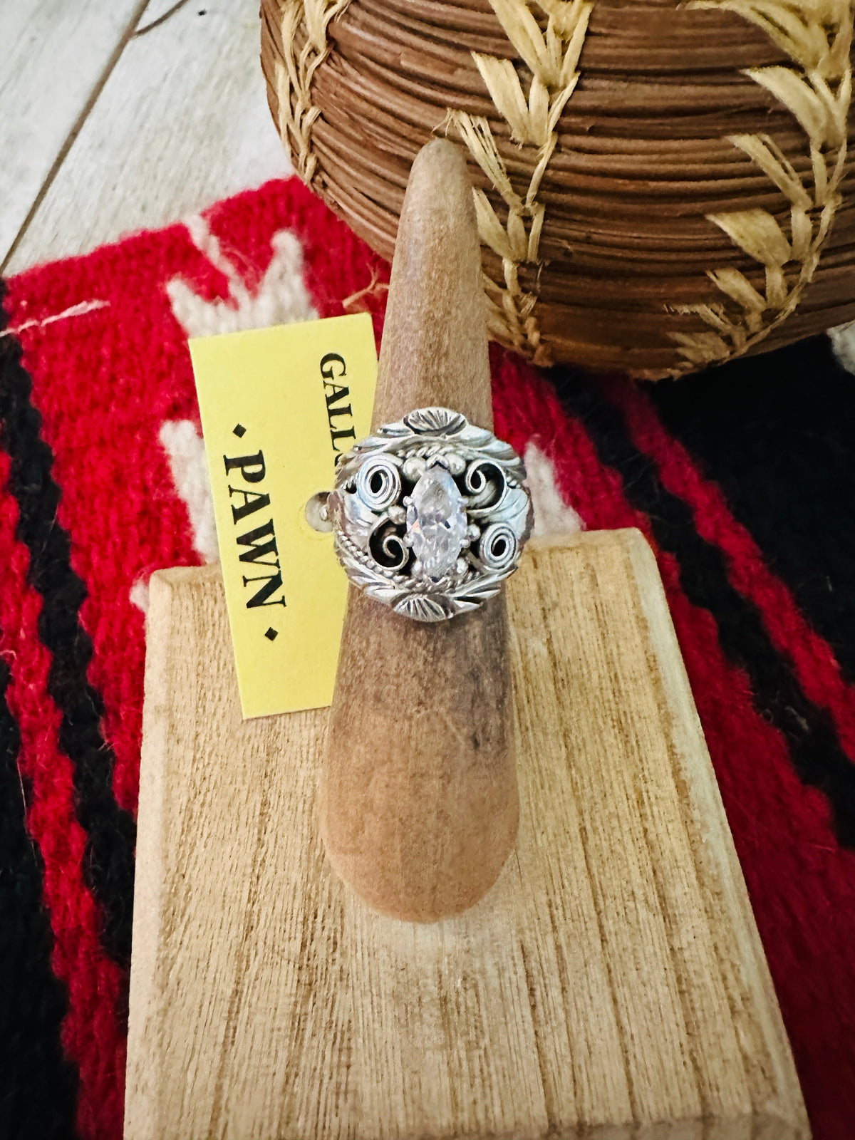 Old Pawn Vintage Navajo Sterling Silver & CZ Ring Size 5.25