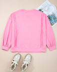 Pink Big Bow Lace Embroidered Dolman Sleeve Slit Plus Size Sweatshirt