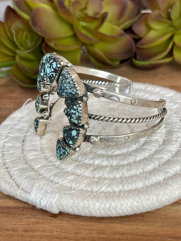 Handmade New Lander Turquoise & Sterling Silver Cuff Bracelet
