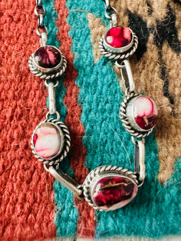Navajo Rose Dahlia & Sterling Silver Necklace