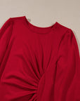 Solid Ruched Long Sleeve Midi Dress