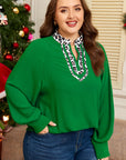 Plus Size Leopard Contrast Trim Puff Sleeve Blouse