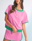 Colorblock Edge Drop Shoulder T Shirt and Skort Set
