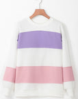 Beige Colorblock Patchwork Drop Shoulder Crewneck Sweatshirt