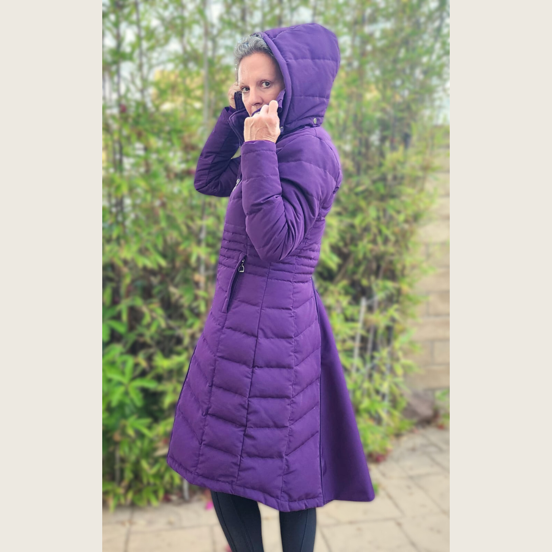 Deep Purple Duck Down Riding Coat with velvet collar