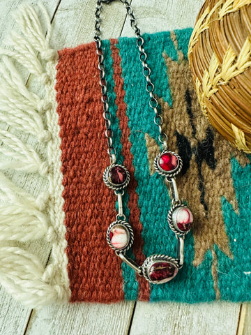 Navajo Rose Dahlia & Sterling Silver Necklace