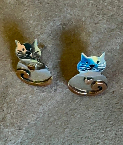 SILVER & COPPER CAT EARRING ON POST EARRINGS