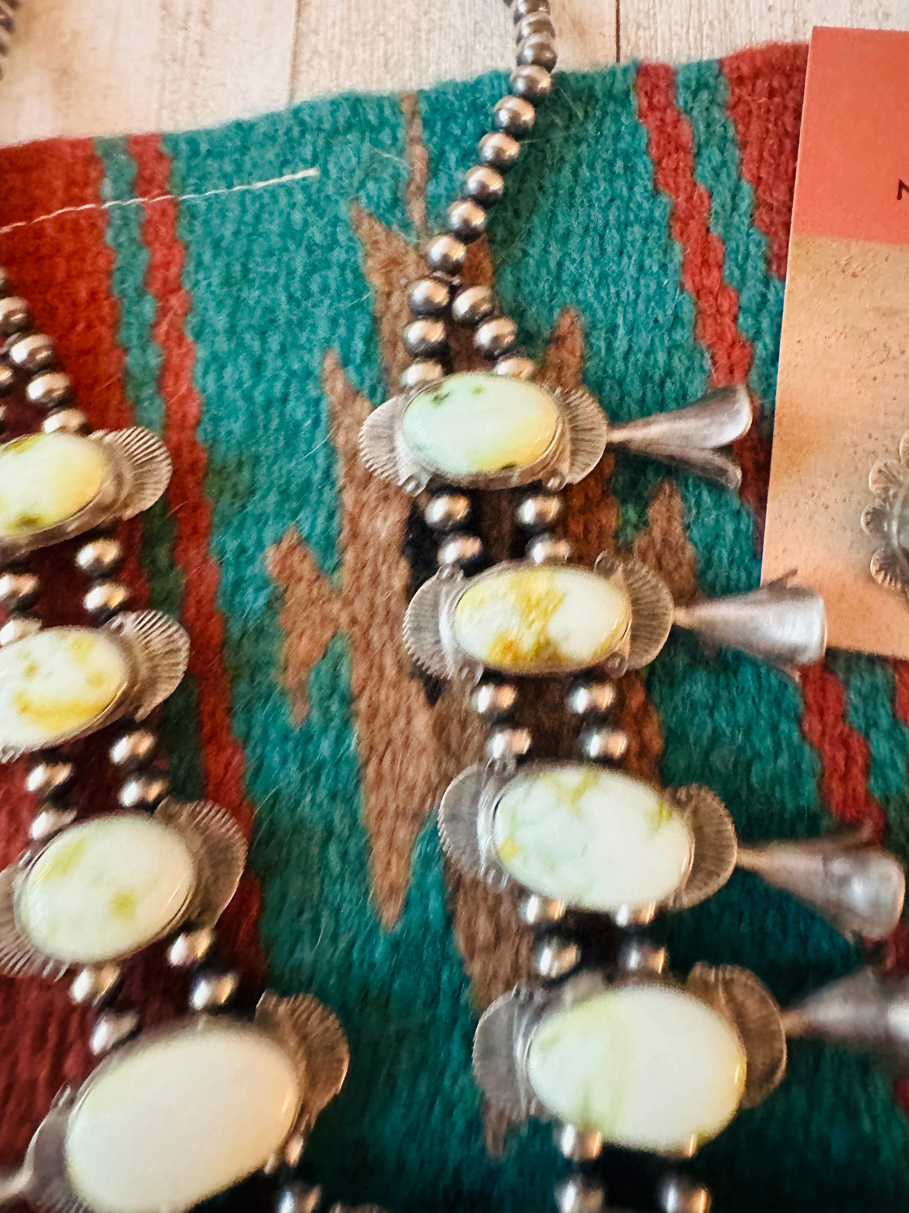 Navajo Carico Lake Turquoise Squash Blossom Necklace Set-Sterling Silver