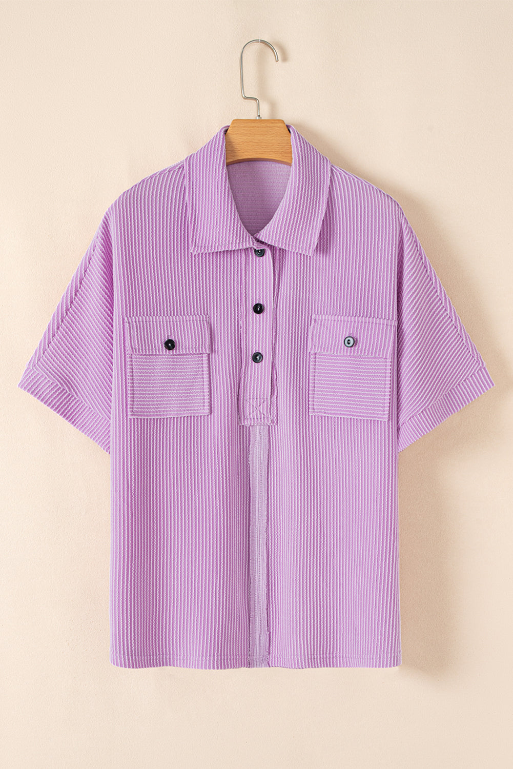 Kyla Flap Pocket Collared Buttoned Short Sleeve Blouse