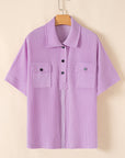 Kyla Flap Pocket Collared Buttoned Short Sleeve Blouse