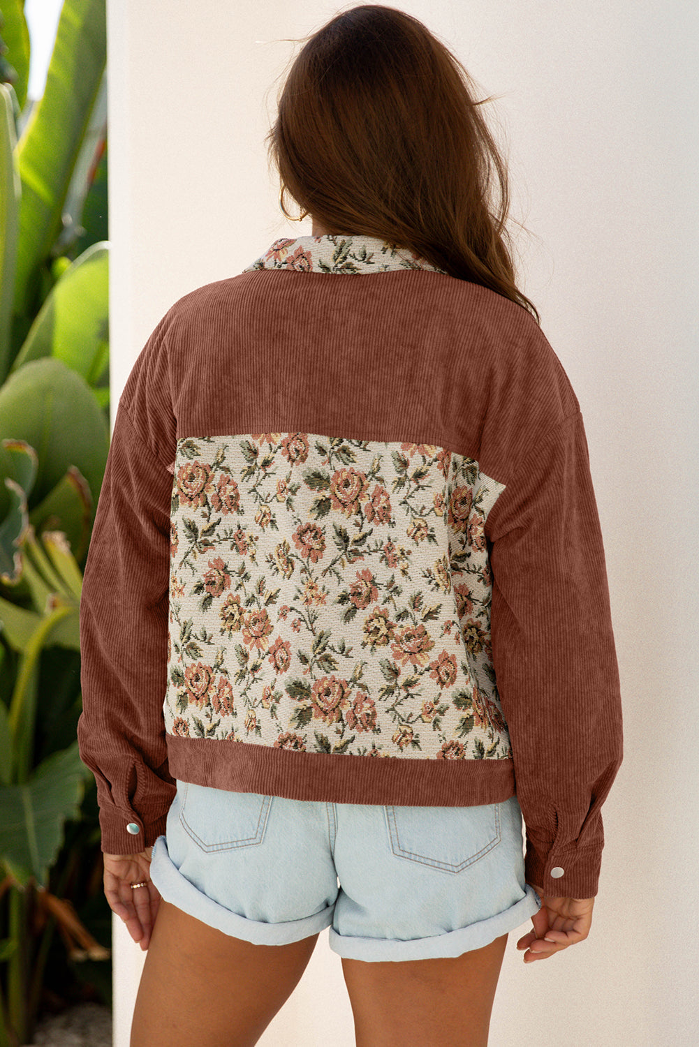 Floral Patchwork Ribbed Corduroy Shirt Jacket