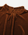 Velvet Frilled Neck Puff Sleeve Top