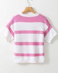 Stripe Knit Dropped Short Sleeve Sweater
