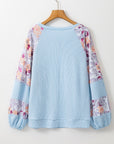 Floral Patchwork Balloon Sleeve Textured Blouse