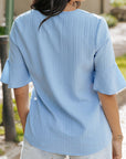 Textured Ruffle Sleeve V-Neck Top