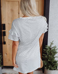 Stripe Ruffle Sleeve Crewneck T-Shirt Mini Dress