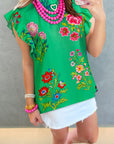Floral Flutter Sleeve Frilled Neck Blouse