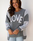 Floral LOVE Reverse Seam Patchwork Long Sleeve Sweatshirt