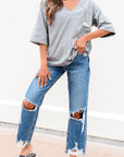 Solid Raglan Sleeve V-Neck T-Shirt