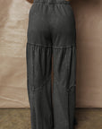 Mineral Wash Patchwork Tiered Wide Leg Pants