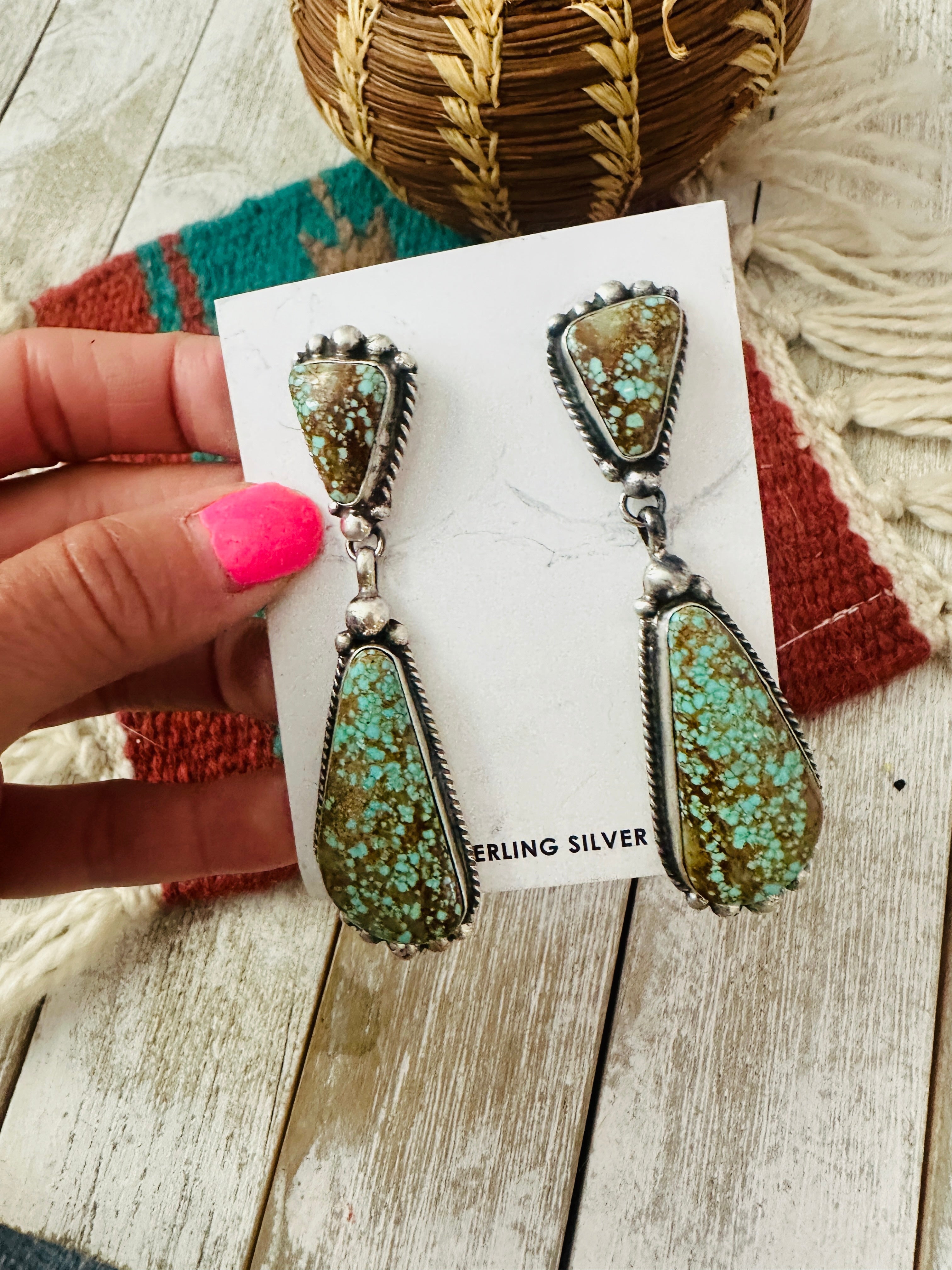 Navajo Number 8 Turquoise and Sterling Silver Dangle Earrings
