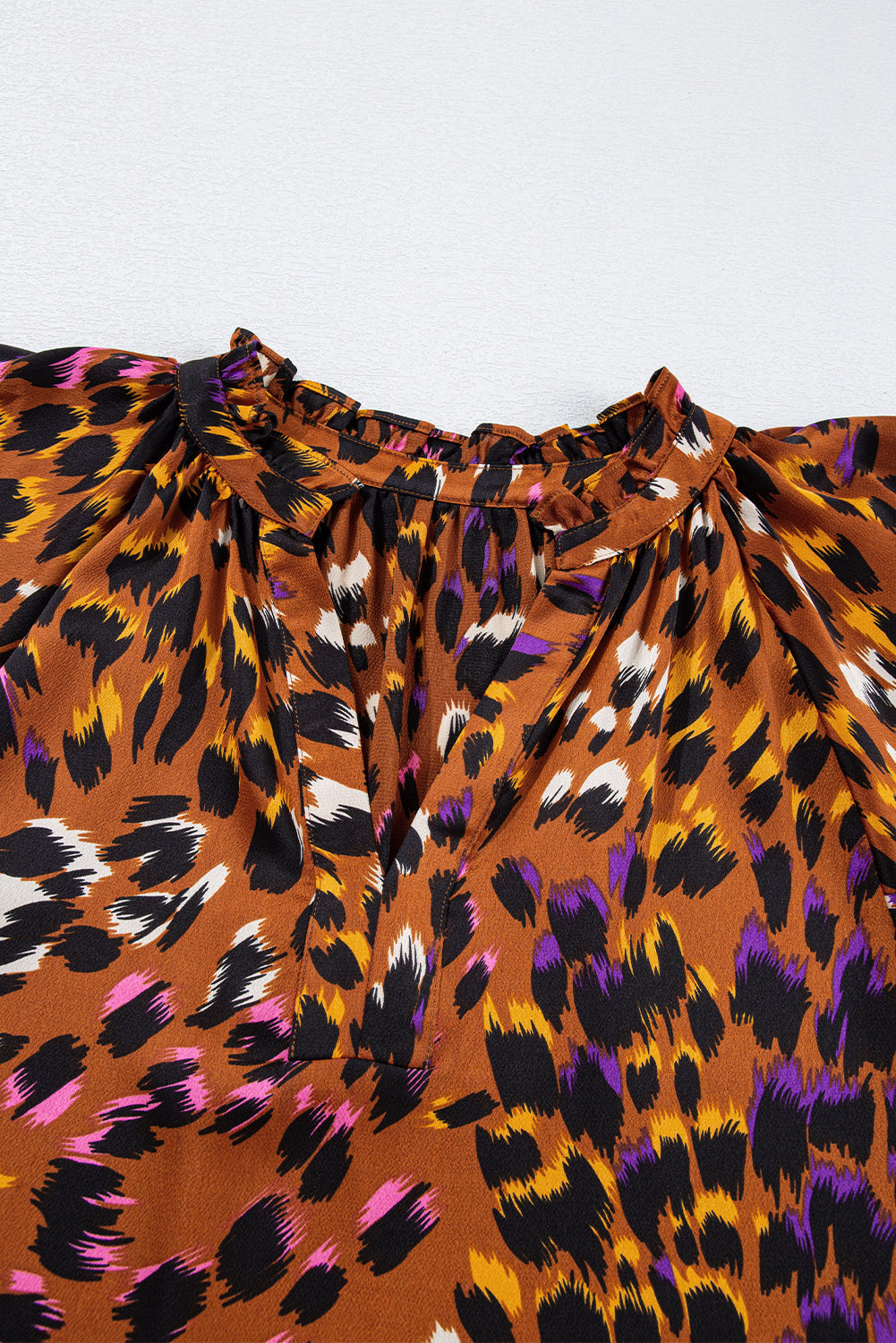 Leopard Draped Short Sleeve Blouse