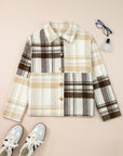 Plaid Patchwork Side Pocket Button-Up Shacket