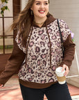 Plus Size Leopard Knit Patchwork Hoodie
