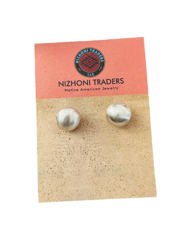 Navajo Sterling Silver Pearl Stud Earrings 10mm