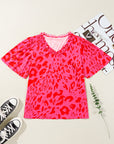 Laurel Leopard Frilly V Neck Short Sleeve Blouse