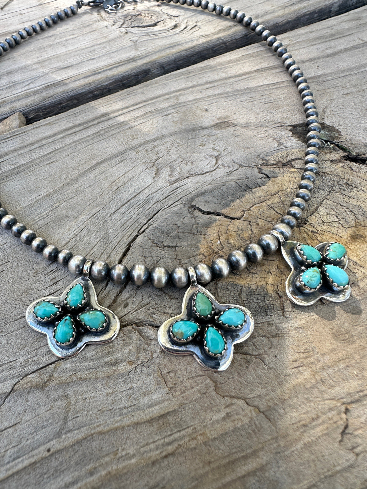 Beautiful Handmade Beaded Sterling Silver & Turquoise Necklace