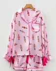 Nutcracker Contrast Trim Bow Tie Pajama Set