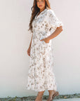 Iliana Floral Puff Sleeve V Neck Buttoned Front Maxi Dress