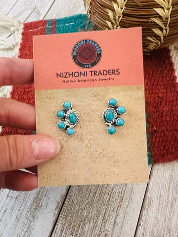 Navajo Turquoise & Sterling Silver Cluster Post Earrings