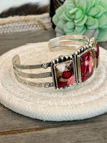 Handmade Sterling Silver & Dahlia Rose Cuff Bracelet