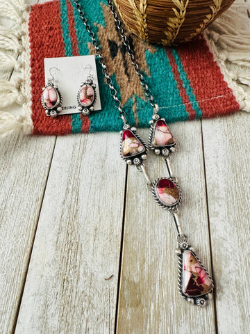 Navajo Rose Dahlia & Sterling Silver Necklace and Earring Set