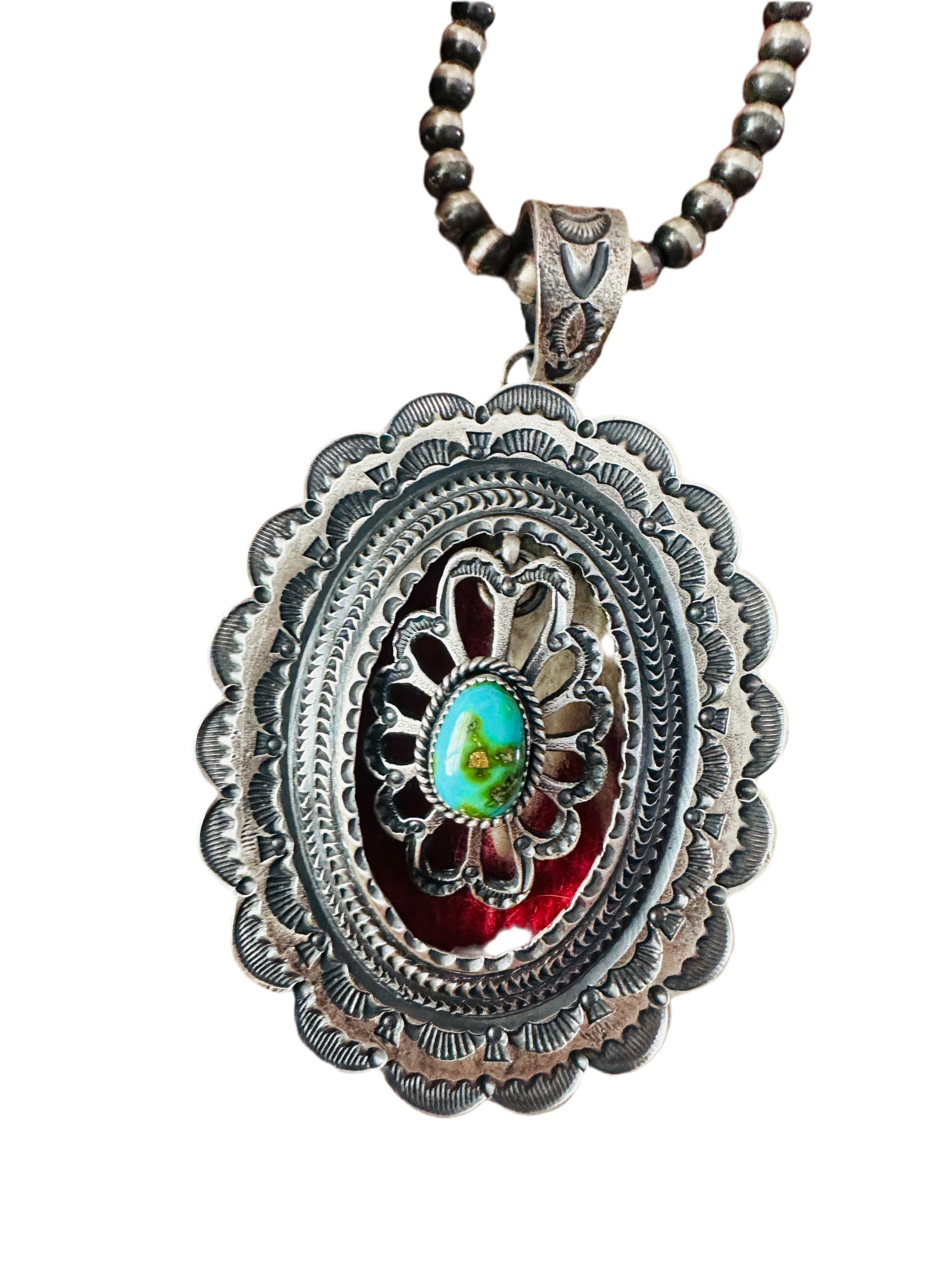 Navajo Sterling Silver & Sonoran Gold Turquoise Pendant by Kevin Billah