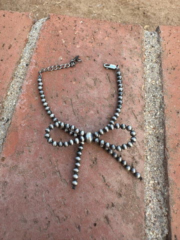 Handmade 4mm-8mm Sterling Silver Beaded Stretch Bow Bracelet Size 6-8 extender