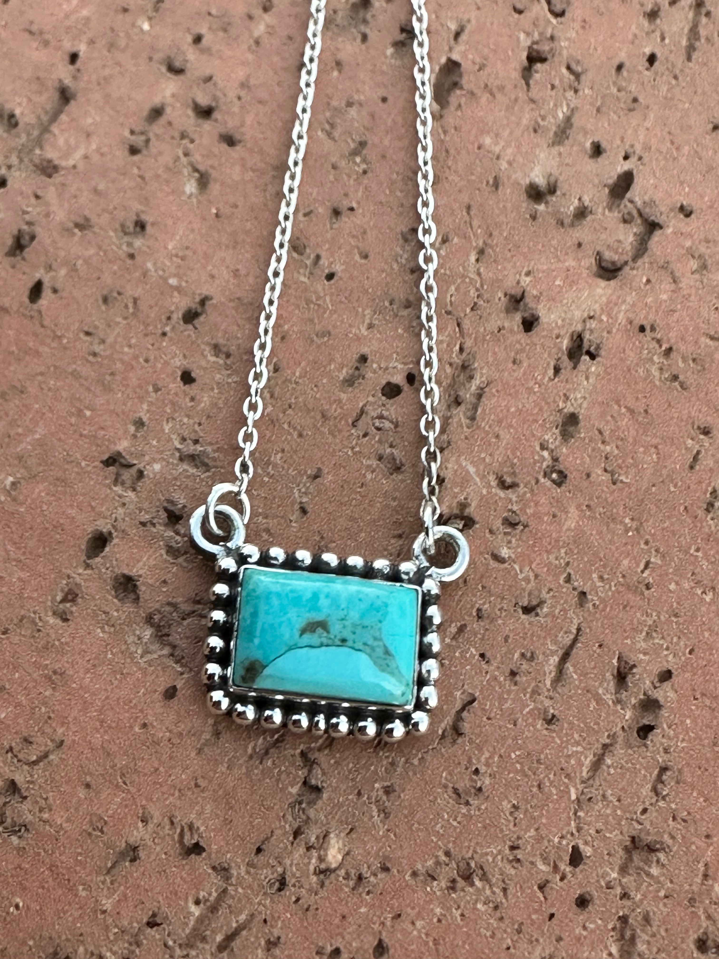 Handmade Sterling Silver Kingman Turquoise Bar Necklaces