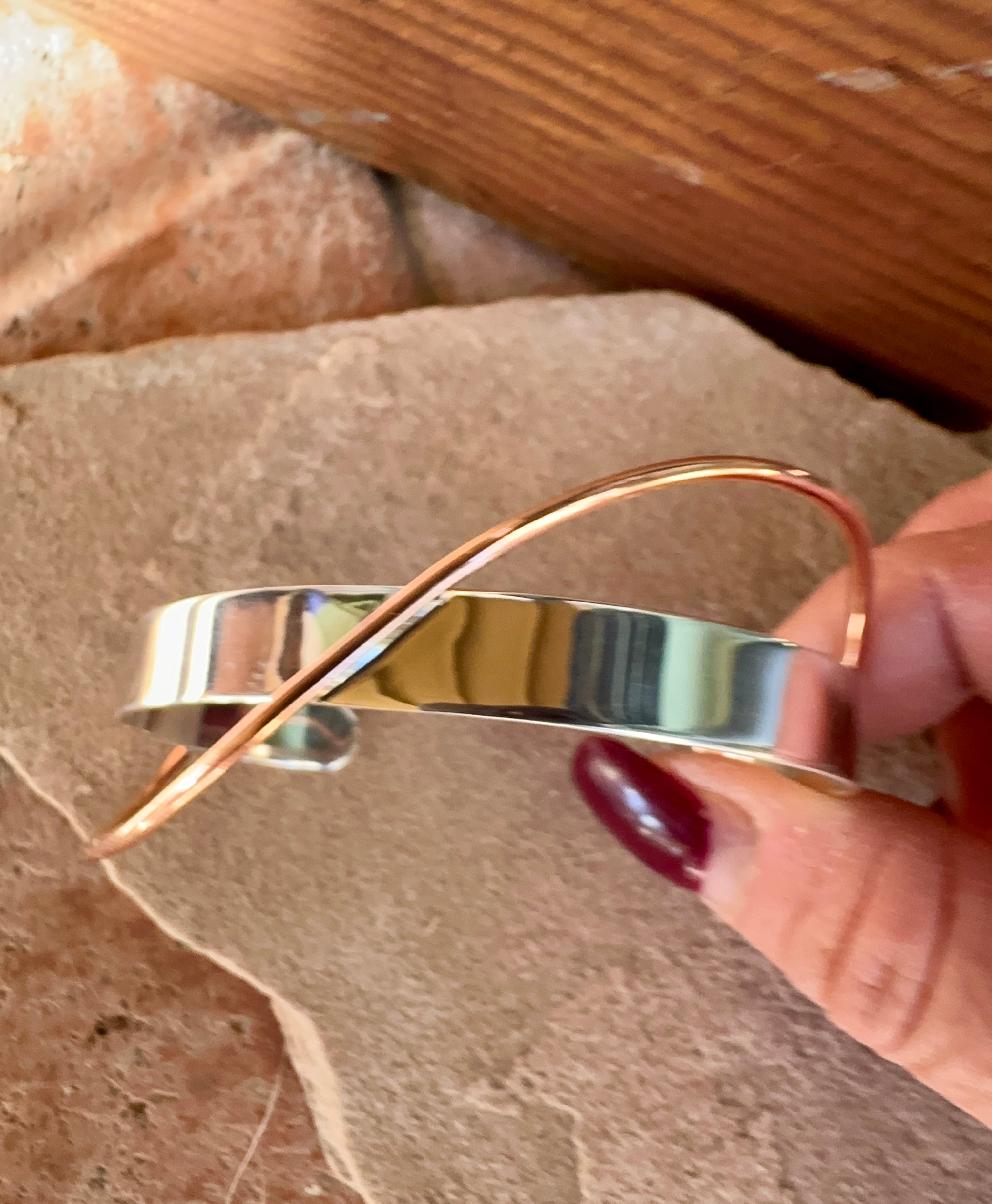 Sterling Silver Cuff Bracelet with Copper Ribbon