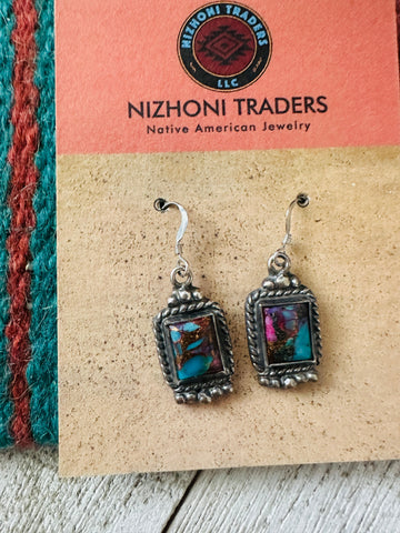 Navajo Sterling Silver & Pink Dream Mojave Dangle Earrings