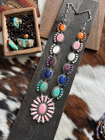 Tequila Sunrise Navajo Sterling Silver and Multi Stone Necklace by Hemerson Brown