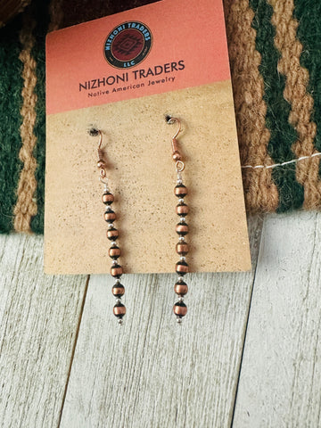 Navajo Copper, Sterling Silver Beaded Dangle Earrings