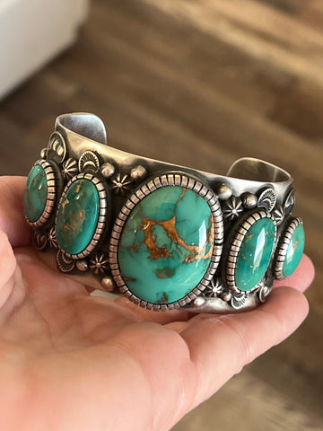 Navajo Sterling Silver and Royston Turquoise Cuff Bracelet by Roland Dixson